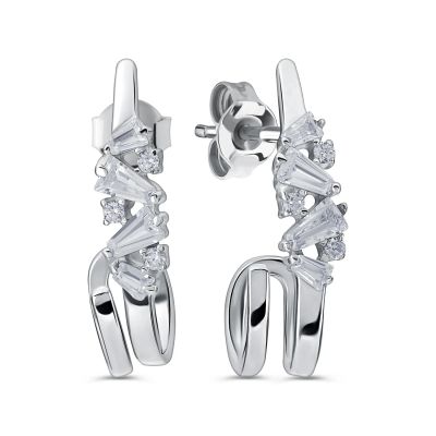 Лот: 23808739. Фото: 1. Серебряные серьги с фианитами. Серьги, каффы