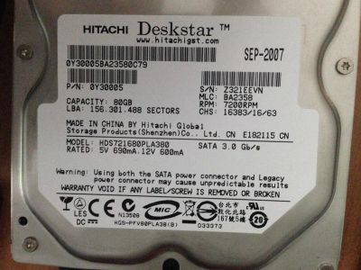 Лот: 3296720. Фото: 1. HDD жесткий диск винчестер HDS721680PLA380... Жёсткие диски (HDD)