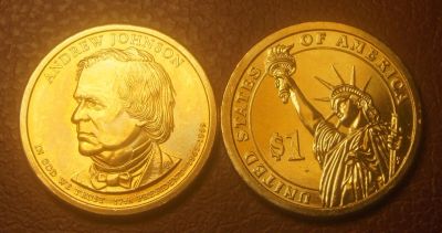 Лот: 4888473. Фото: 1. США. 1 доллар 2011 г. 17- й президент... Америка