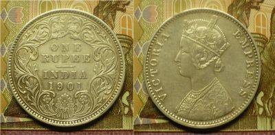 Лот: 18796543. Фото: 1. Британская Индия 1 рупия 1901... Азия