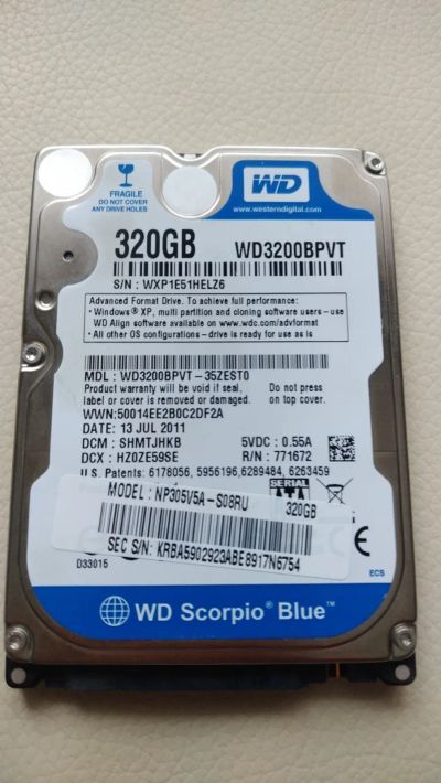 Лот: 20188405. Фото: 1. HDD 320gb для ноутбука WD3200BPVT... Жёсткие диски