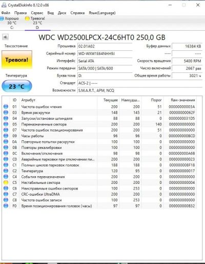 Лот: 17667901. Фото: 1. hdd wd 250gb 2.5 есть переназначенные... Жёсткие диски (HDD)