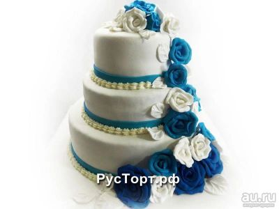 Лот: 8164538. Фото: 1. Торт свадебный с голубыми и белыми... Торты, пирожные
