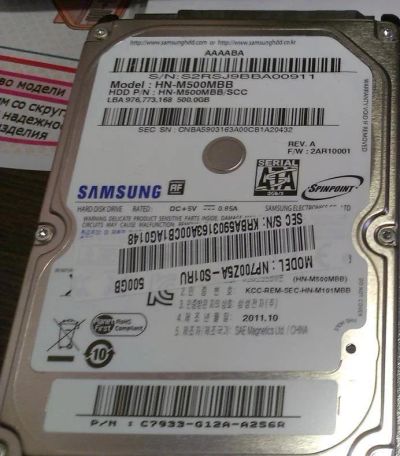 Лот: 5605942. Фото: 1. HDD SATA2 2,5" 500 Gb Samsung. Жёсткие диски (HDD)