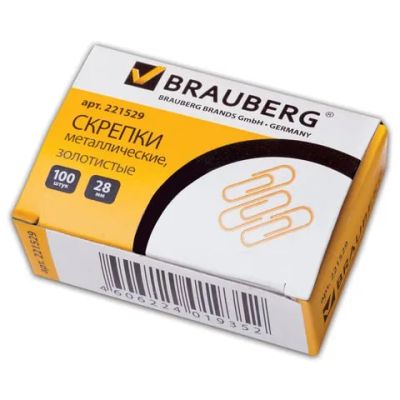 Лот: 20035445. Фото: 1. Скрепки 28мм. BRAUBERG "золото... Другое (канцелярские и офисные товары)