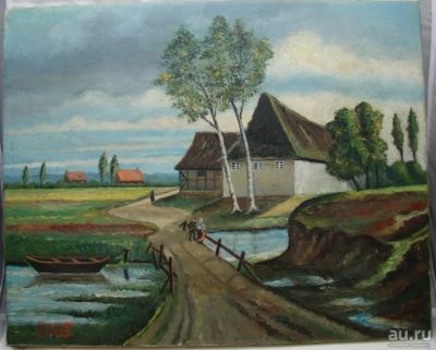 Лот: 17817373. Фото: 1. Картина старинная Сельский пейзаж... Другое (антиквариат)