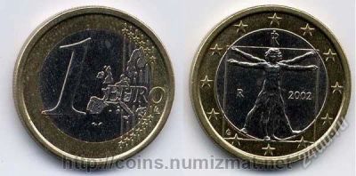 Лот: 2723990. Фото: 1. 1 евро италия «Витрувианский человек... Европа