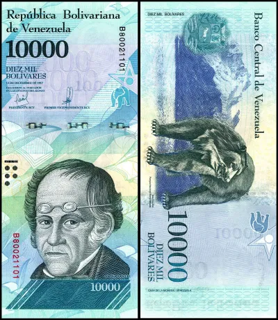Лот: 21770348. Фото: 1. Венесуэла 10000 боливар 2017 года... Америка