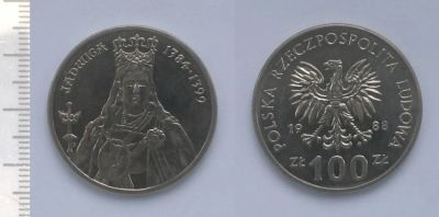 Лот: 7131217. Фото: 1. Польша. 100 злотых 1988 Королева... Европа