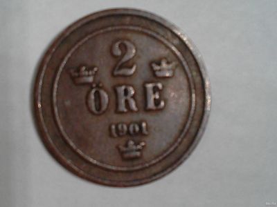 Лот: 14478404. Фото: 1. Монета Швеции 2 эре, 1901 год... Европа