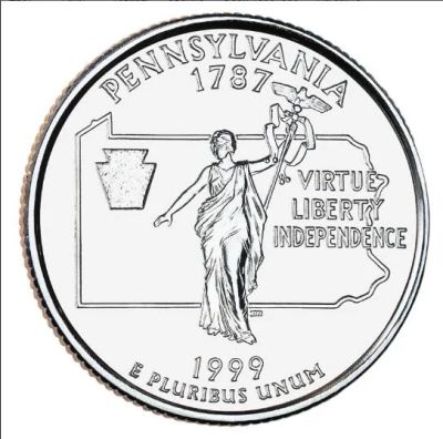 Лот: 7861769. Фото: 1. США.25 центов 1999 г. Pennsylvania... Америка