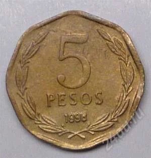 Лот: 1583026. Фото: 1. Чили. 5 песо 1998г. Америка