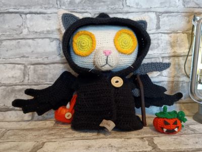 Лот: 24293711. Фото: 1. Игрушка Кот мрачный жнец Хэллоуин. Авторские куклы, игрушки, поделки