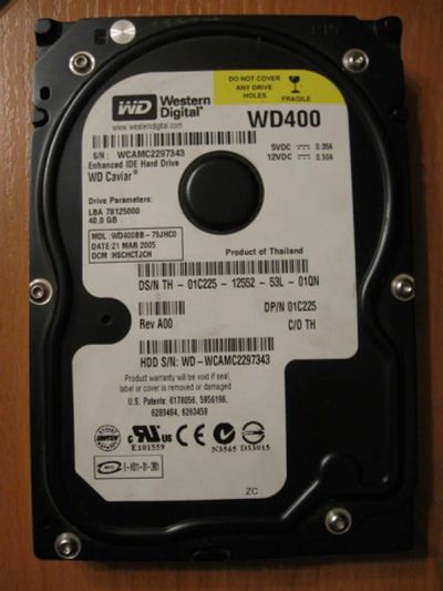 Лот: 4894555. Фото: 1. Western Digital 40Gb IDE WD400BB-75JHCO... Жёсткие диски (HDD)