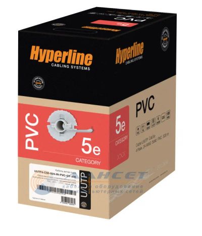 Лот: 12441469. Фото: 1. Hyperline uutp4-c5e-s24-in-pvc... Сетевые кабели