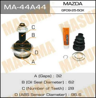 Лот: 18590067. Фото: 1. Шрус masuma 32x62x28 (1 6) MA-44A44. Трансмиссия