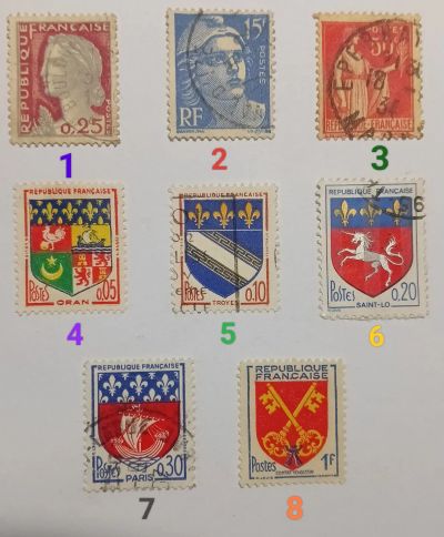 Лот: 25605735. Фото: 1. Марки_Франции, Набор 8 штук: оптом... Марки