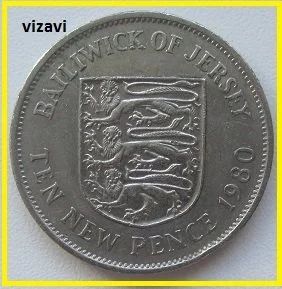 Лот: 16749815. Фото: 1. Джерси 10 новых пенсов 1980 (9... Великобритания и острова