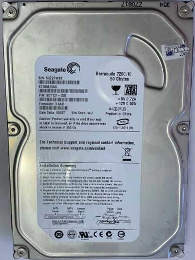 Лот: 20206173. Фото: 1. Жесткий диск 80Gb Seagate ST380815AS. Жёсткие диски (HDD)