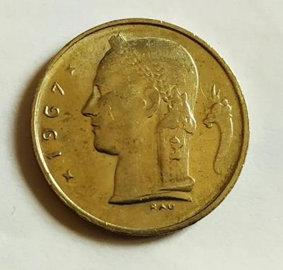 Лот: 25120596. Фото: 1. Бельгия 1 франк 1967 Бодуэн I... Европа