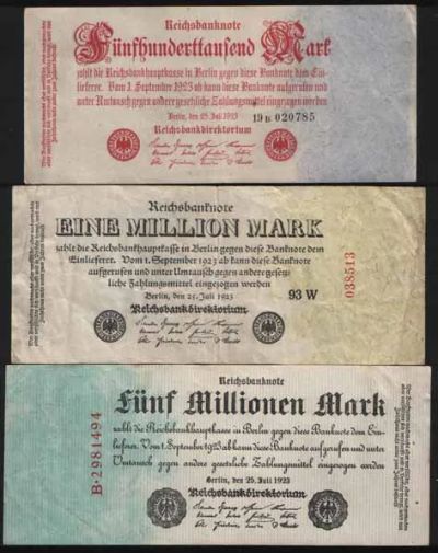 Лот: 25806731. Фото: 1. Банкноты Германии 500 000, 1 000... Германия и Австрия