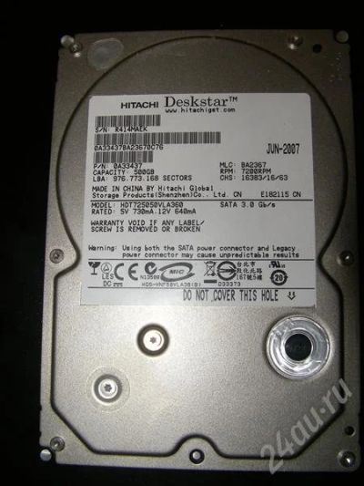 Лот: 638885. Фото: 1. HDD Hitachi 500Gb HDT7250VLA360... Жёсткие диски (HDD)