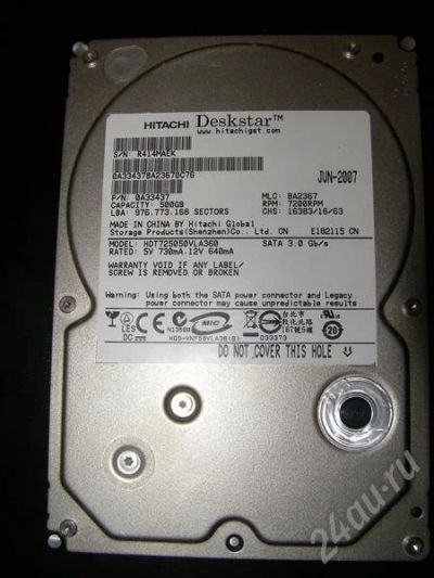 Лот: 638885. Фото: 1. HDD Hitachi 500Gb HDT7250VLA360... Жёсткие диски