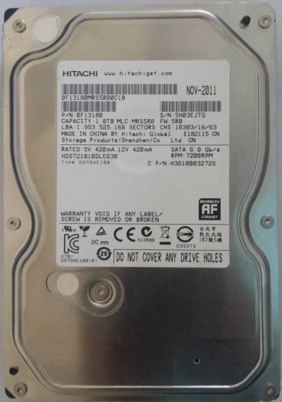 Лот: 16387264. Фото: 1. Жесткий диск HDD Hitachi HDS721010DLE630... Жёсткие диски (HDD)