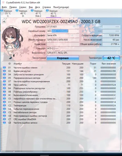 Лот: 23336198. Фото: 1. HDD SATA3 WD 2Tb, WMC1F2094449. Жёсткие диски (HDD)