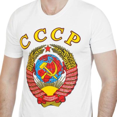 Лот: 6447599. Фото: 1. Футболка «СССР» с гербом белая... Футболки