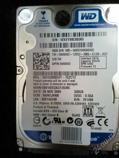 Лот: 1480073. Фото: 1. HDD 320 Гб WD Scorpio Blue. Жёсткие диски (HDD)