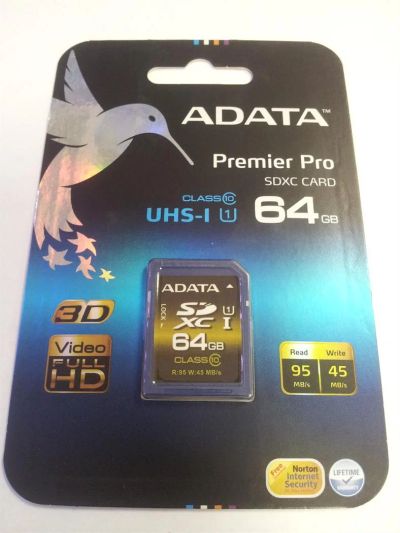 Лот: 3038722. Фото: 1. карта памяти SDXC 64GB A-DATA... Карты памяти
