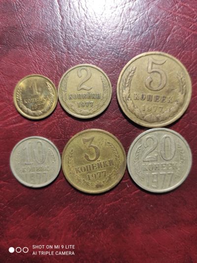 Лот: 22845864. Фото: 1. 1,2,3,5,10,20, копеек 1977 года... Россия и СССР 1917-1991 года