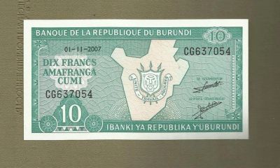 Лот: 9105395. Фото: 1. Бурунди 10 франков 2007 год UNC. Африка