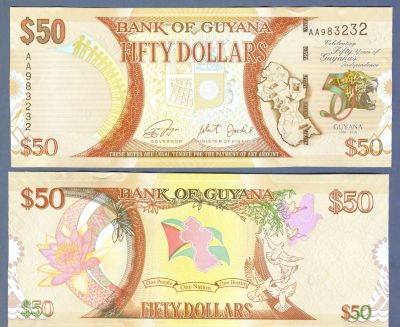 Лот: 9447111. Фото: 1. Гайана 50 долларов 2016г ПРЕСС... Америка
