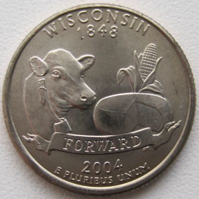 Лот: 6730392. Фото: 1. США 25 центов 2004. Висконсин... Америка