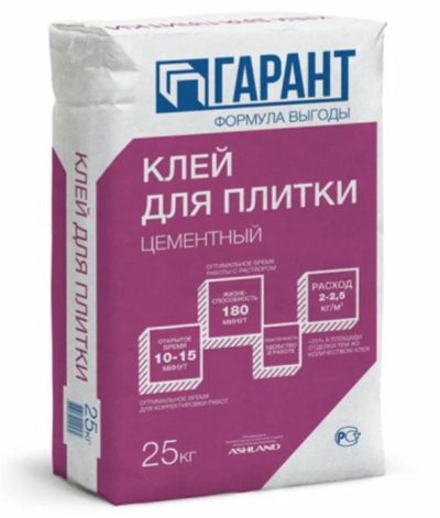 Лот: 9402346. Фото: 1. Клей для плитки Гарант 25кг Гипсополимер... Смеси, шпатлевки, цемент
