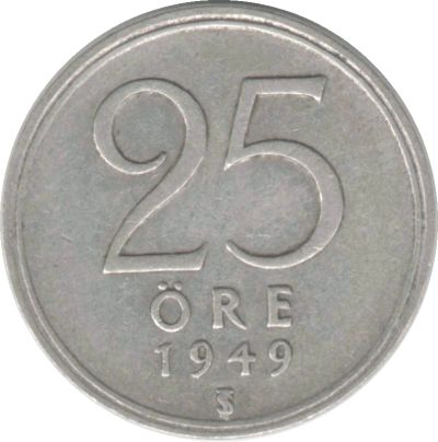 Лот: 13006440. Фото: 1. 25 эре. 1949 г. Европа