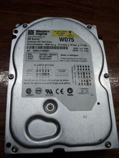 Лот: 4639377. Фото: 1. WD 1.5Gb ide (wd75da-00awa1). Жёсткие диски (HDD)