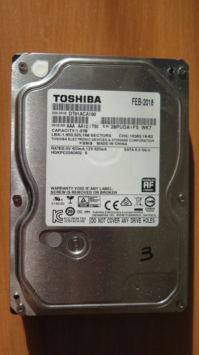 Лот: 21442528. Фото: 1. Жесткий диск Toshiba DT01ACA100... Жёсткие диски (HDD)