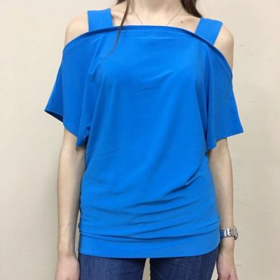 Лот: 9669736. Фото: 1. Синяя блузка с открытыми плечами... Блузы, рубашки, водолазки