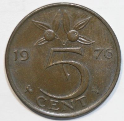 Лот: 8300803. Фото: 1. 5 центов 1976 год. Нидерланды. Европа