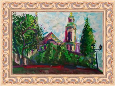 Лот: 19537898. Фото: 1. Этюд гуашью Вид на церковь. Картины, рисунки