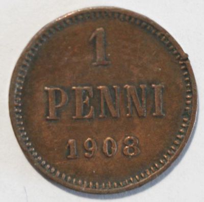 Лот: 10013993. Фото: 1. 1 пенни 1908 год. Россия до 1917 года