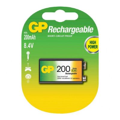 Лот: 18596917. Фото: 1. Аккумулятор GP 20R8H 9V NiMH 200mAh. Батарейки, аккумуляторы, элементы питания