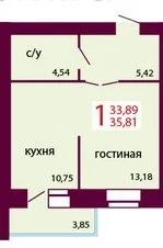 Лот: 4492128. Фото: 1. 1 комн. Судостроительная 27а. Квартиры, студии