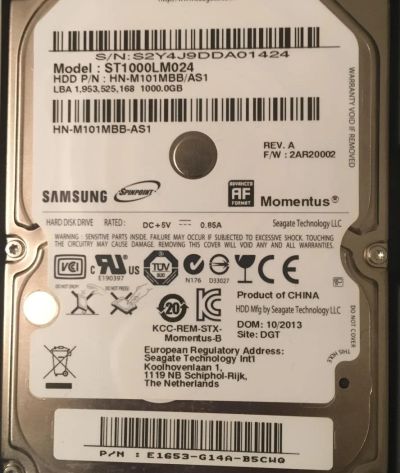 Лот: 10924280. Фото: 1. HDD 2.5" 1000 Gb Samsung ST1000LM024. Жёсткие диски (HDD)