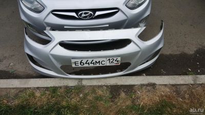 Лот: 9925581. Фото: 1. Серебристый бампер на Hyundai... Кузов