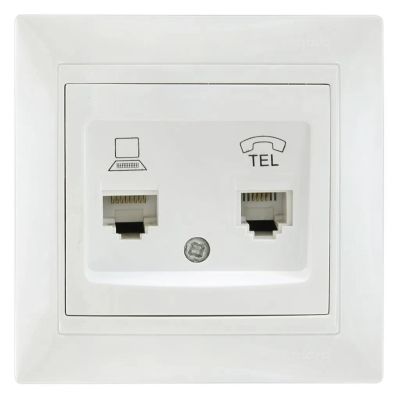 Лот: 24080637. Фото: 1. Розетка телефонная + компьютерная... Электроустановочные изделия