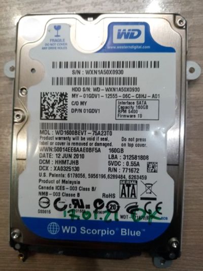 Лот: 17123510. Фото: 1. Жесткий диск для ноутбука WD1600BEVT-75A23T0... Жёсткие диски (HDD)